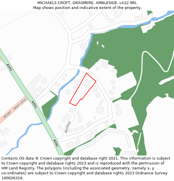 MICHAELS CROFT, GRASMERE, AMBLESIDE, LA22 9RL: Location map and indicative extent of plot