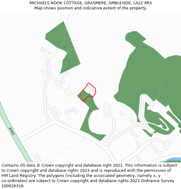 MICHAELS NOOK COTTAGE, GRASMERE, AMBLESIDE, LA22 9RX: Location map and indicative extent of plot