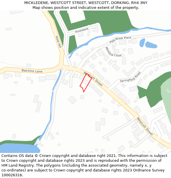 MICKLEDENE, WESTCOTT STREET, WESTCOTT, DORKING, RH4 3NY: Location map and indicative extent of plot