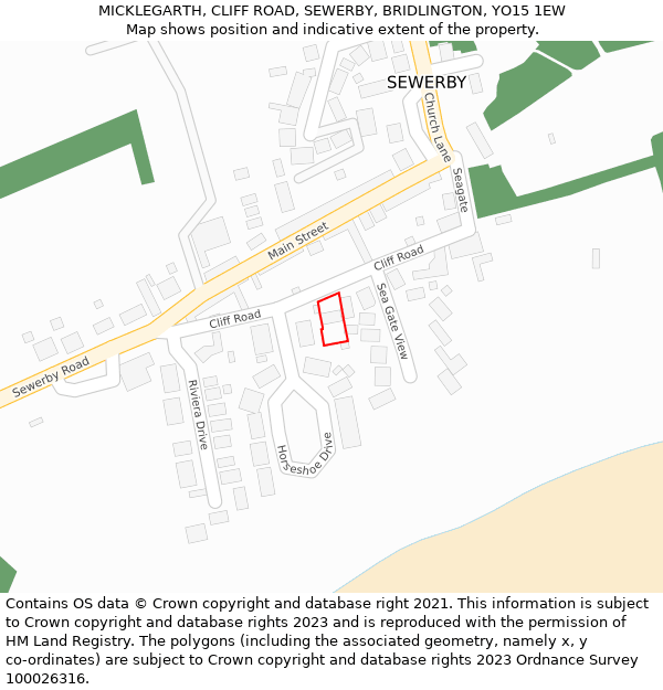 MICKLEGARTH, CLIFF ROAD, SEWERBY, BRIDLINGTON, YO15 1EW: Location map and indicative extent of plot