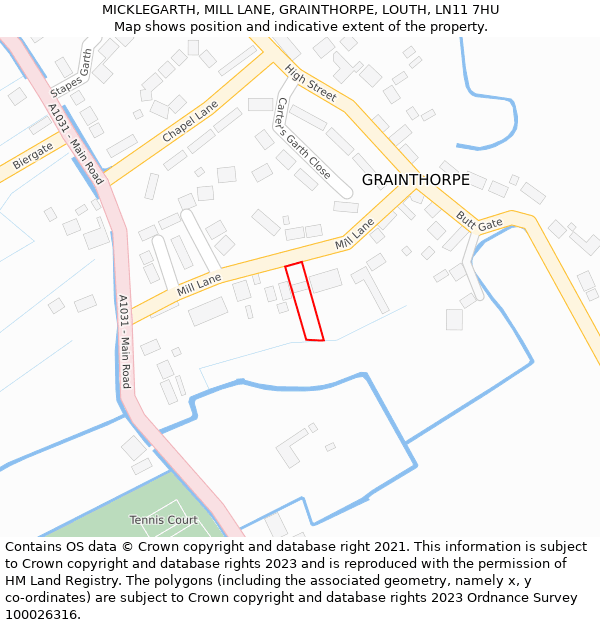 MICKLEGARTH, MILL LANE, GRAINTHORPE, LOUTH, LN11 7HU: Location map and indicative extent of plot