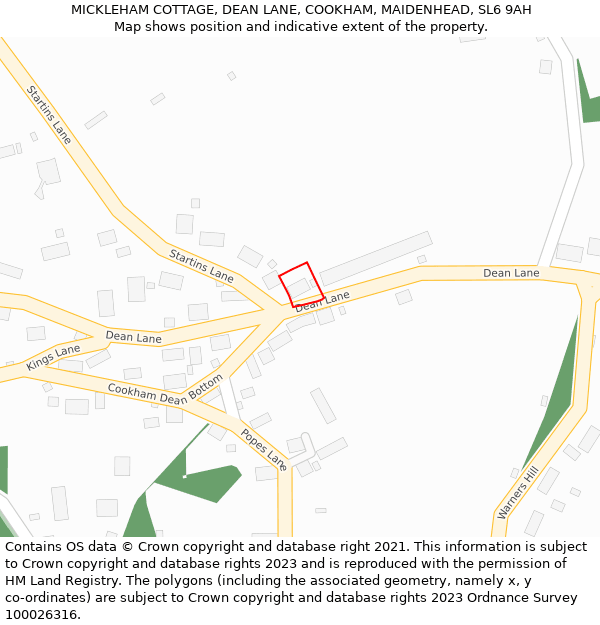 MICKLEHAM COTTAGE, DEAN LANE, COOKHAM, MAIDENHEAD, SL6 9AH: Location map and indicative extent of plot