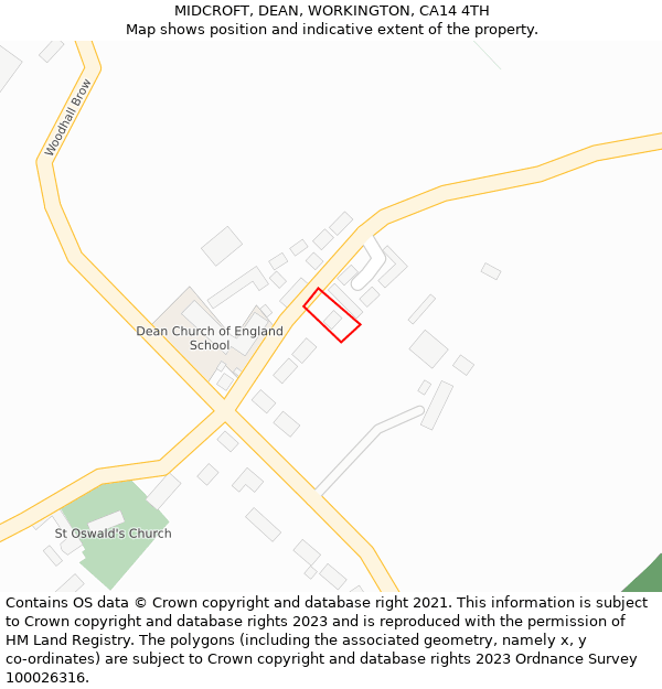 MIDCROFT, DEAN, WORKINGTON, CA14 4TH: Location map and indicative extent of plot