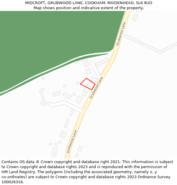 MIDCROFT, GRUBWOOD LANE, COOKHAM, MAIDENHEAD, SL6 9UD: Location map and indicative extent of plot