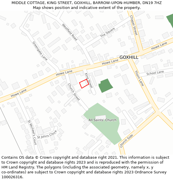 MIDDLE COTTAGE, KING STREET, GOXHILL, BARROW-UPON-HUMBER, DN19 7HZ: Location map and indicative extent of plot