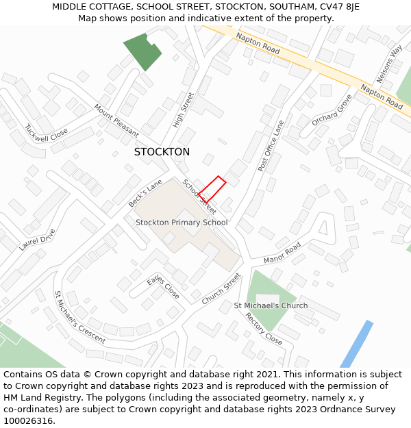 MIDDLE COTTAGE, SCHOOL STREET, STOCKTON, SOUTHAM, CV47 8JE: Location map and indicative extent of plot
