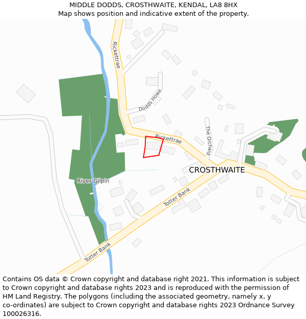 MIDDLE DODDS, CROSTHWAITE, KENDAL, LA8 8HX: Location map and indicative extent of plot