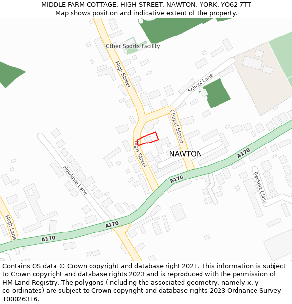 MIDDLE FARM COTTAGE, HIGH STREET, NAWTON, YORK, YO62 7TT: Location map and indicative extent of plot