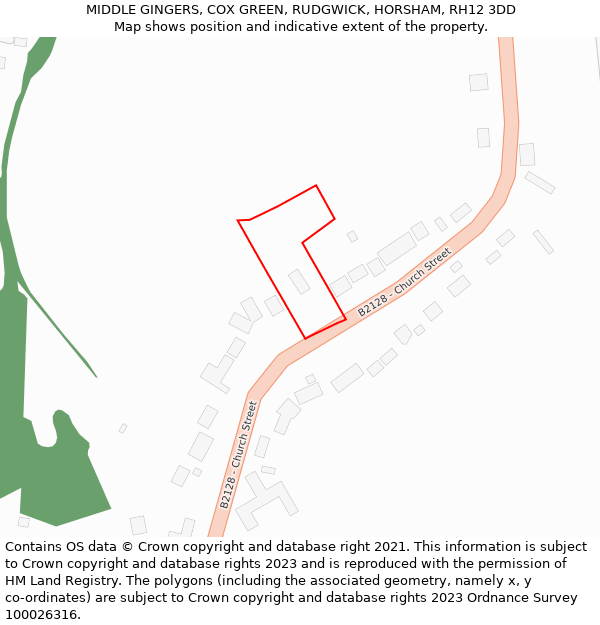 MIDDLE GINGERS, COX GREEN, RUDGWICK, HORSHAM, RH12 3DD: Location map and indicative extent of plot