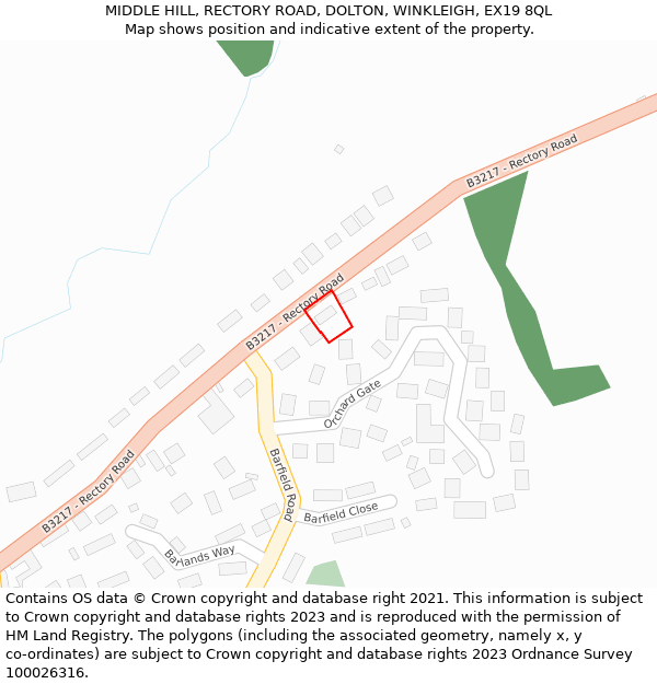 MIDDLE HILL, RECTORY ROAD, DOLTON, WINKLEIGH, EX19 8QL: Location map and indicative extent of plot