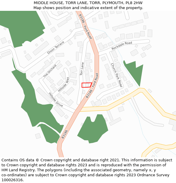 MIDDLE HOUSE, TORR LANE, TORR, PLYMOUTH, PL8 2HW: Location map and indicative extent of plot