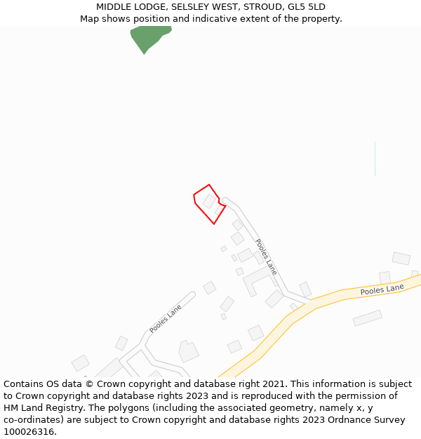 MIDDLE LODGE, SELSLEY WEST, STROUD, GL5 5LD: Location map and indicative extent of plot