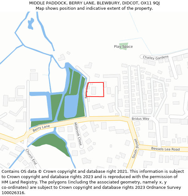 MIDDLE PADDOCK, BERRY LANE, BLEWBURY, DIDCOT, OX11 9QJ: Location map and indicative extent of plot