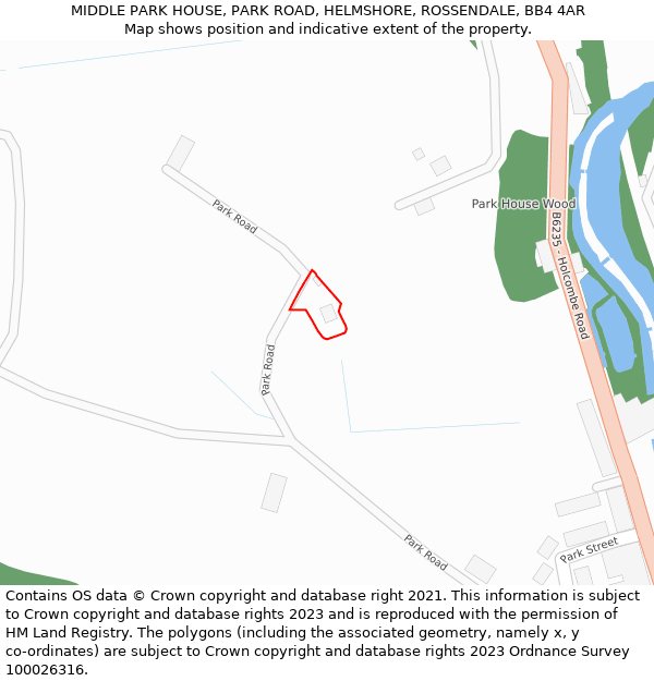 MIDDLE PARK HOUSE, PARK ROAD, HELMSHORE, ROSSENDALE, BB4 4AR: Location map and indicative extent of plot