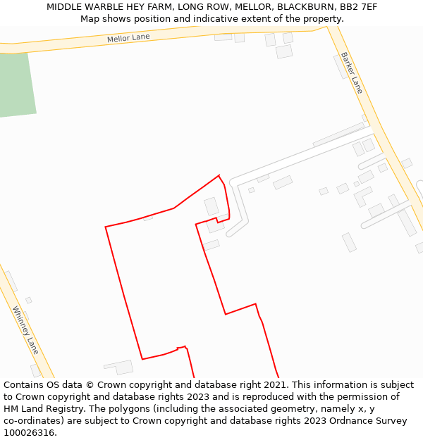 MIDDLE WARBLE HEY FARM, LONG ROW, MELLOR, BLACKBURN, BB2 7EF: Location map and indicative extent of plot