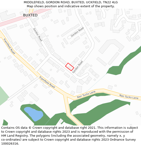 MIDDLEFIELD, GORDON ROAD, BUXTED, UCKFIELD, TN22 4LG: Location map and indicative extent of plot