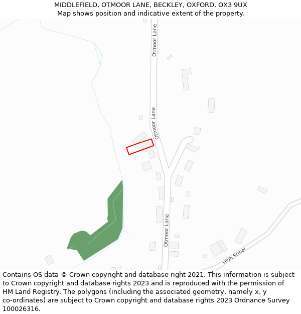MIDDLEFIELD, OTMOOR LANE, BECKLEY, OXFORD, OX3 9UX: Location map and indicative extent of plot