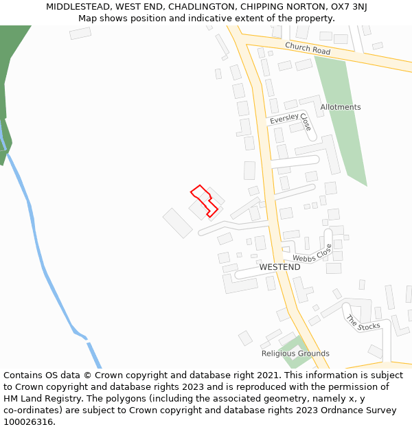 MIDDLESTEAD, WEST END, CHADLINGTON, CHIPPING NORTON, OX7 3NJ: Location map and indicative extent of plot