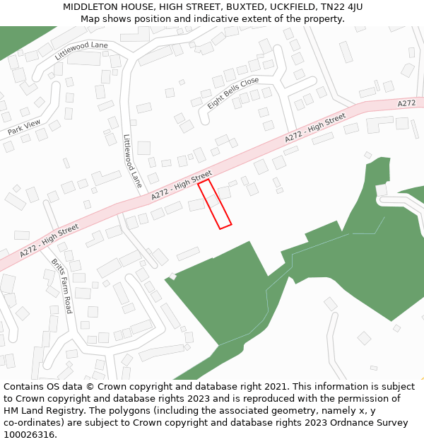 MIDDLETON HOUSE, HIGH STREET, BUXTED, UCKFIELD, TN22 4JU: Location map and indicative extent of plot