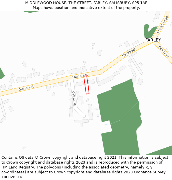 MIDDLEWOOD HOUSE, THE STREET, FARLEY, SALISBURY, SP5 1AB: Location map and indicative extent of plot