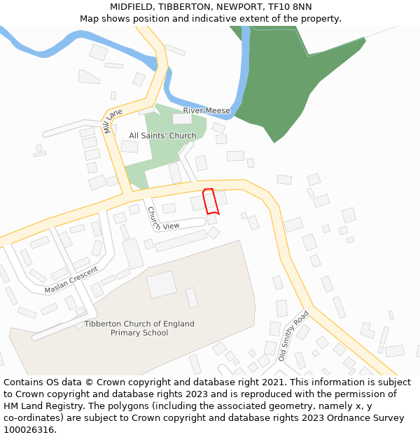 MIDFIELD, TIBBERTON, NEWPORT, TF10 8NN: Location map and indicative extent of plot