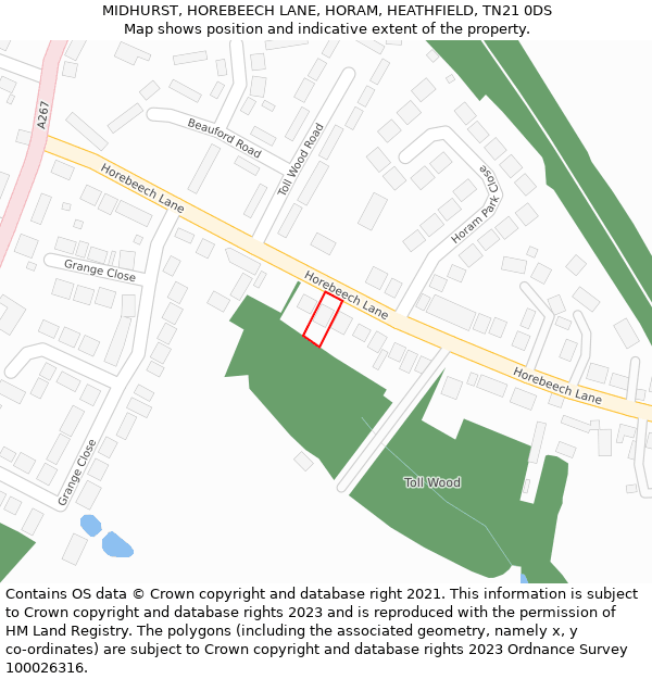 MIDHURST, HOREBEECH LANE, HORAM, HEATHFIELD, TN21 0DS: Location map and indicative extent of plot