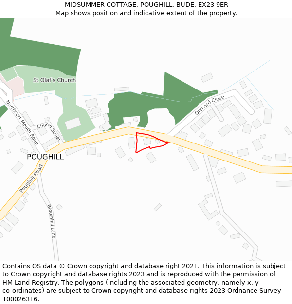 MIDSUMMER COTTAGE, POUGHILL, BUDE, EX23 9ER: Location map and indicative extent of plot