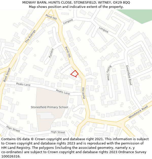 MIDWAY BARN, HUNTS CLOSE, STONESFIELD, WITNEY, OX29 8QQ: Location map and indicative extent of plot