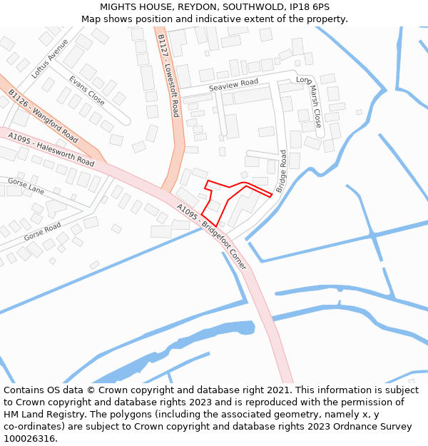 MIGHTS HOUSE, REYDON, SOUTHWOLD, IP18 6PS: Location map and indicative extent of plot