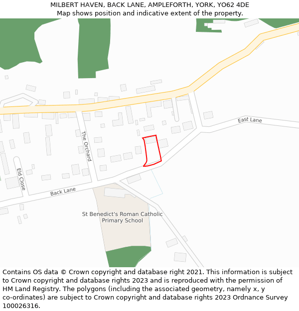 MILBERT HAVEN, BACK LANE, AMPLEFORTH, YORK, YO62 4DE: Location map and indicative extent of plot