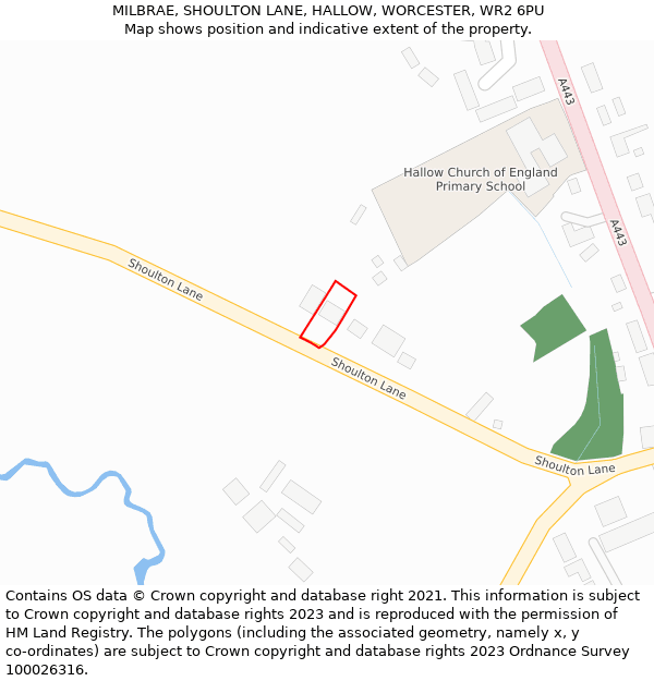 MILBRAE, SHOULTON LANE, HALLOW, WORCESTER, WR2 6PU: Location map and indicative extent of plot