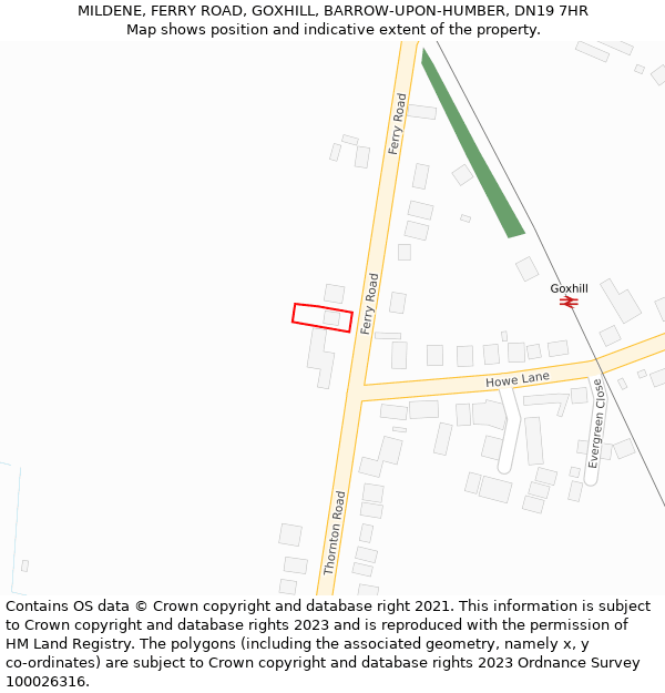 MILDENE, FERRY ROAD, GOXHILL, BARROW-UPON-HUMBER, DN19 7HR: Location map and indicative extent of plot