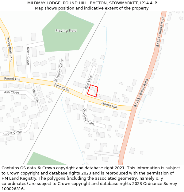 MILDMAY LODGE, POUND HILL, BACTON, STOWMARKET, IP14 4LP: Location map and indicative extent of plot