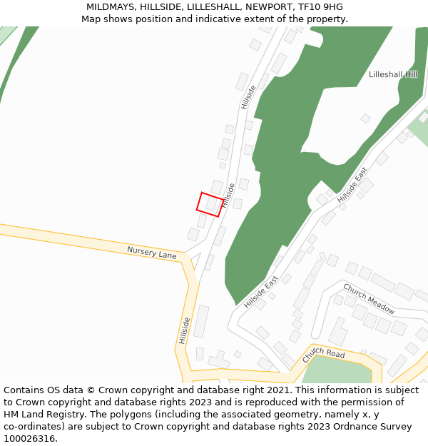 MILDMAYS, HILLSIDE, LILLESHALL, NEWPORT, TF10 9HG: Location map and indicative extent of plot