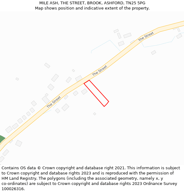 MILE ASH, THE STREET, BROOK, ASHFORD, TN25 5PG: Location map and indicative extent of plot