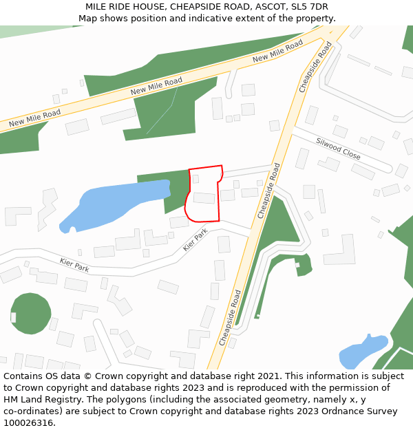 MILE RIDE HOUSE, CHEAPSIDE ROAD, ASCOT, SL5 7DR: Location map and indicative extent of plot