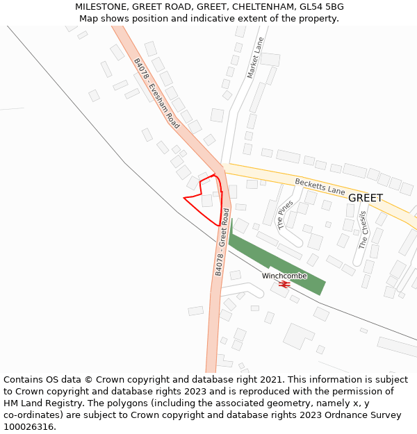 MILESTONE, GREET ROAD, GREET, CHELTENHAM, GL54 5BG: Location map and indicative extent of plot