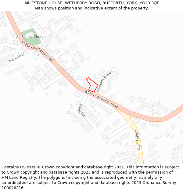 MILESTONE HOUSE, WETHERBY ROAD, RUFFORTH, YORK, YO23 3QF: Location map and indicative extent of plot