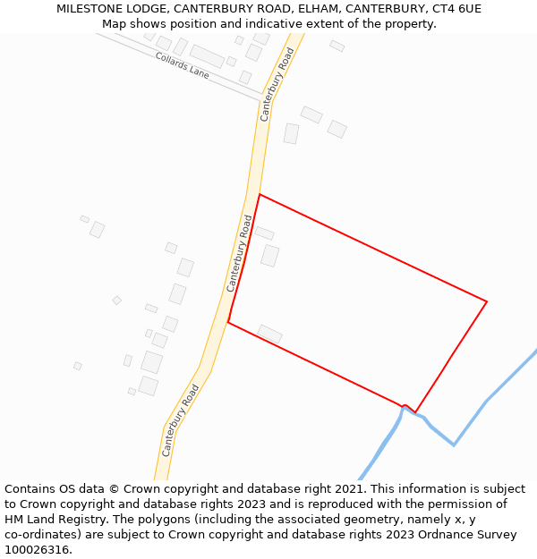 MILESTONE LODGE, CANTERBURY ROAD, ELHAM, CANTERBURY, CT4 6UE: Location map and indicative extent of plot