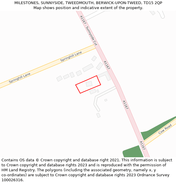 MILESTONES, SUNNYSIDE, TWEEDMOUTH, BERWICK-UPON-TWEED, TD15 2QP: Location map and indicative extent of plot