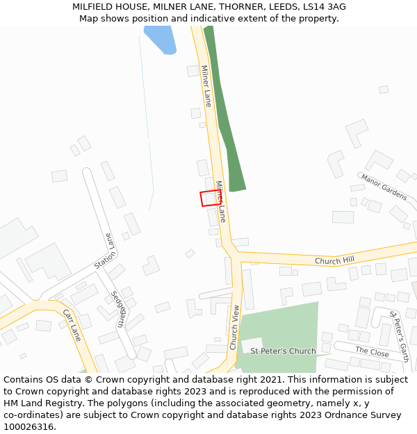 MILFIELD HOUSE, MILNER LANE, THORNER, LEEDS, LS14 3AG: Location map and indicative extent of plot