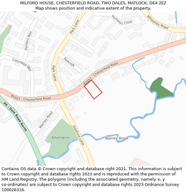 MILFORD HOUSE, CHESTERFIELD ROAD, TWO DALES, MATLOCK, DE4 2EZ: Location map and indicative extent of plot