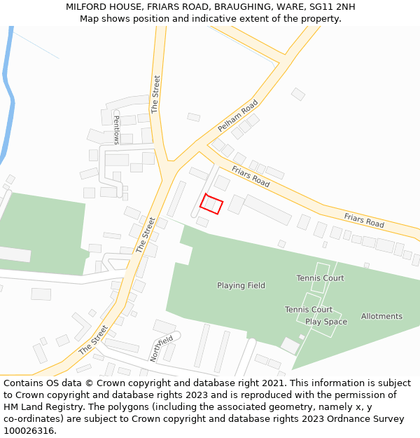 MILFORD HOUSE, FRIARS ROAD, BRAUGHING, WARE, SG11 2NH: Location map and indicative extent of plot