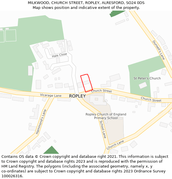 MILKWOOD, CHURCH STREET, ROPLEY, ALRESFORD, SO24 0DS: Location map and indicative extent of plot