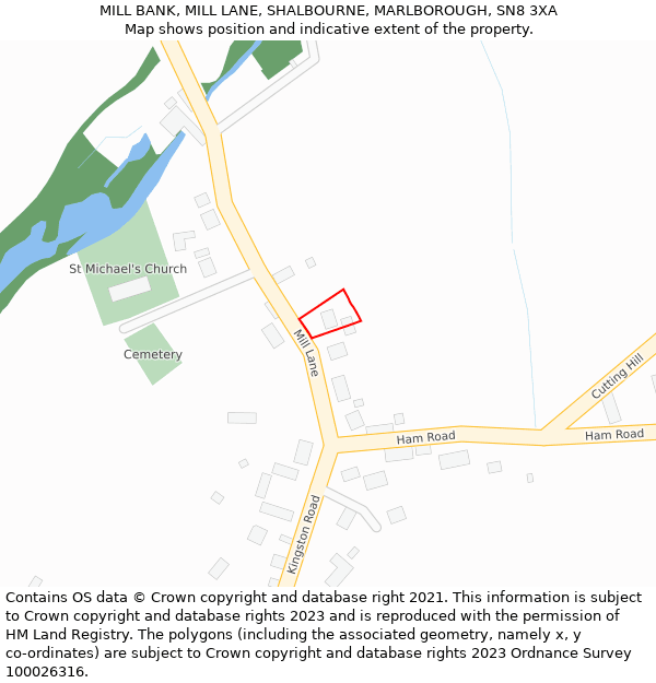 MILL BANK, MILL LANE, SHALBOURNE, MARLBOROUGH, SN8 3XA: Location map and indicative extent of plot
