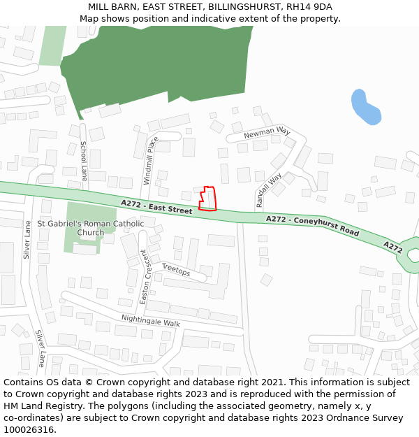 MILL BARN, EAST STREET, BILLINGSHURST, RH14 9DA: Location map and indicative extent of plot