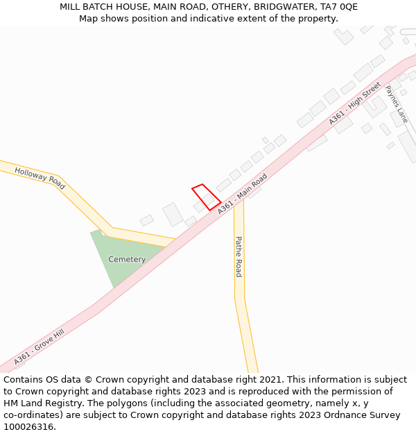 MILL BATCH HOUSE, MAIN ROAD, OTHERY, BRIDGWATER, TA7 0QE: Location map and indicative extent of plot