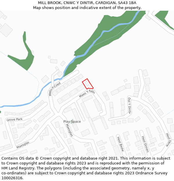 MILL BROOK, CNWC Y DINTIR, CARDIGAN, SA43 1BA: Location map and indicative extent of plot