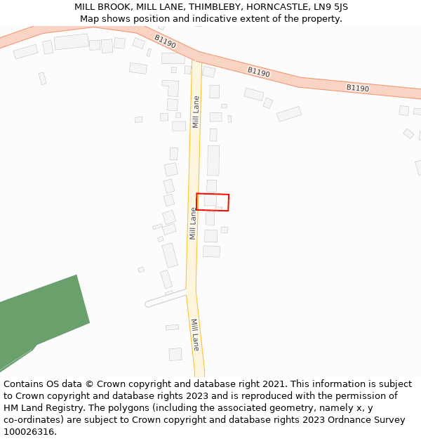 MILL BROOK, MILL LANE, THIMBLEBY, HORNCASTLE, LN9 5JS: Location map and indicative extent of plot
