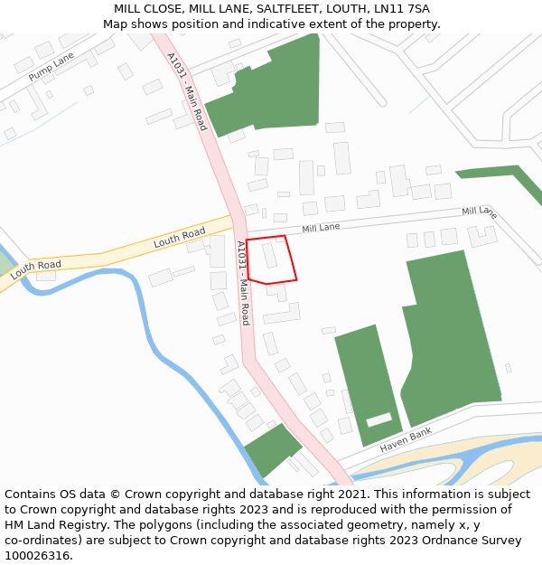 MILL CLOSE, MILL LANE, SALTFLEET, LOUTH, LN11 7SA: Location map and indicative extent of plot